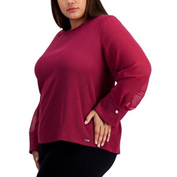 Calvin Klein Collection Tops - Calvin Klein Women's Plus Size Scoop-Neck Chiffon-Sleeve Top fitted cuff  2X